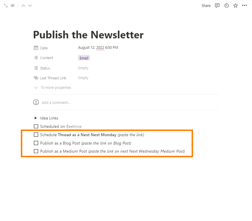 Tasks to complete after publishing the newsletter. 