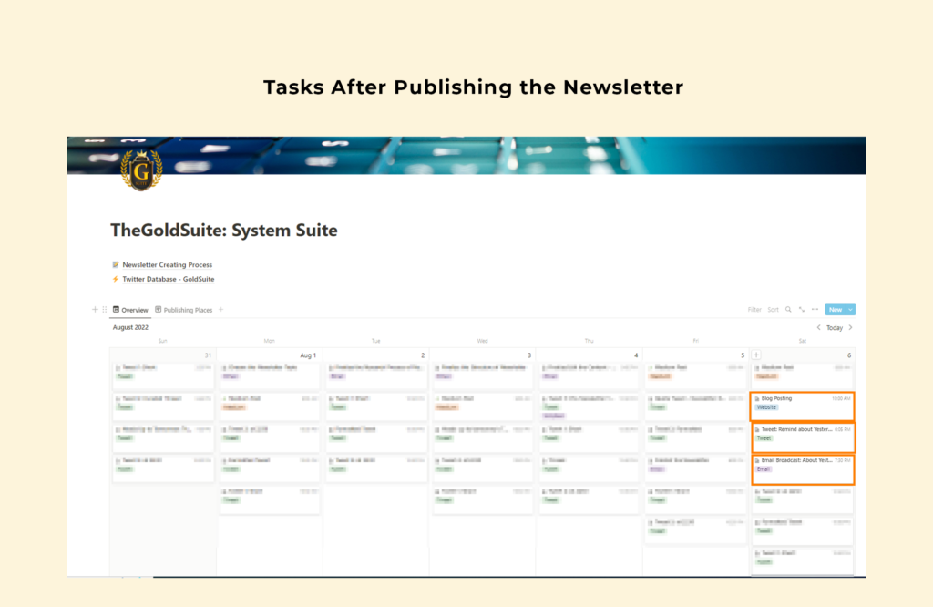Tasks to Complete after publishing the newsletter.